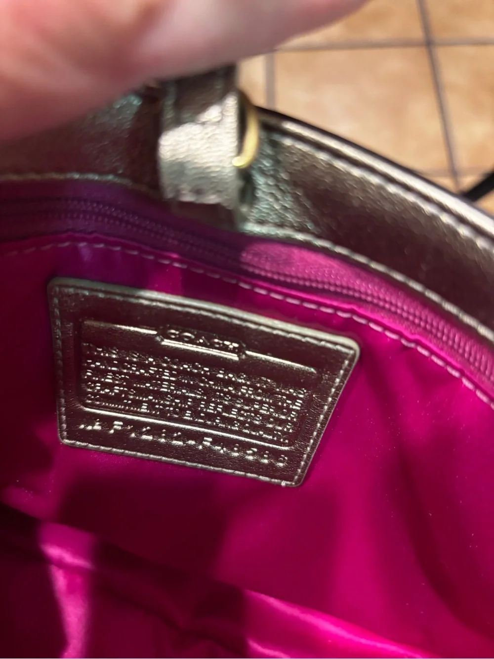 Vintage Y2K Coach White Plaid Tote with Purple Logo and Gold Trim